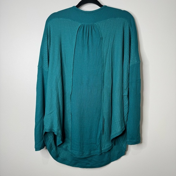 Free People Leo Oversized Waffle Button Henley Knit Tunic Top in Teal Size Small - Picture 10 of 11